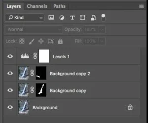 Niveau en masker gebruikt om het uiteindelijke beeld van de hierboven getoonde waterval te creëren